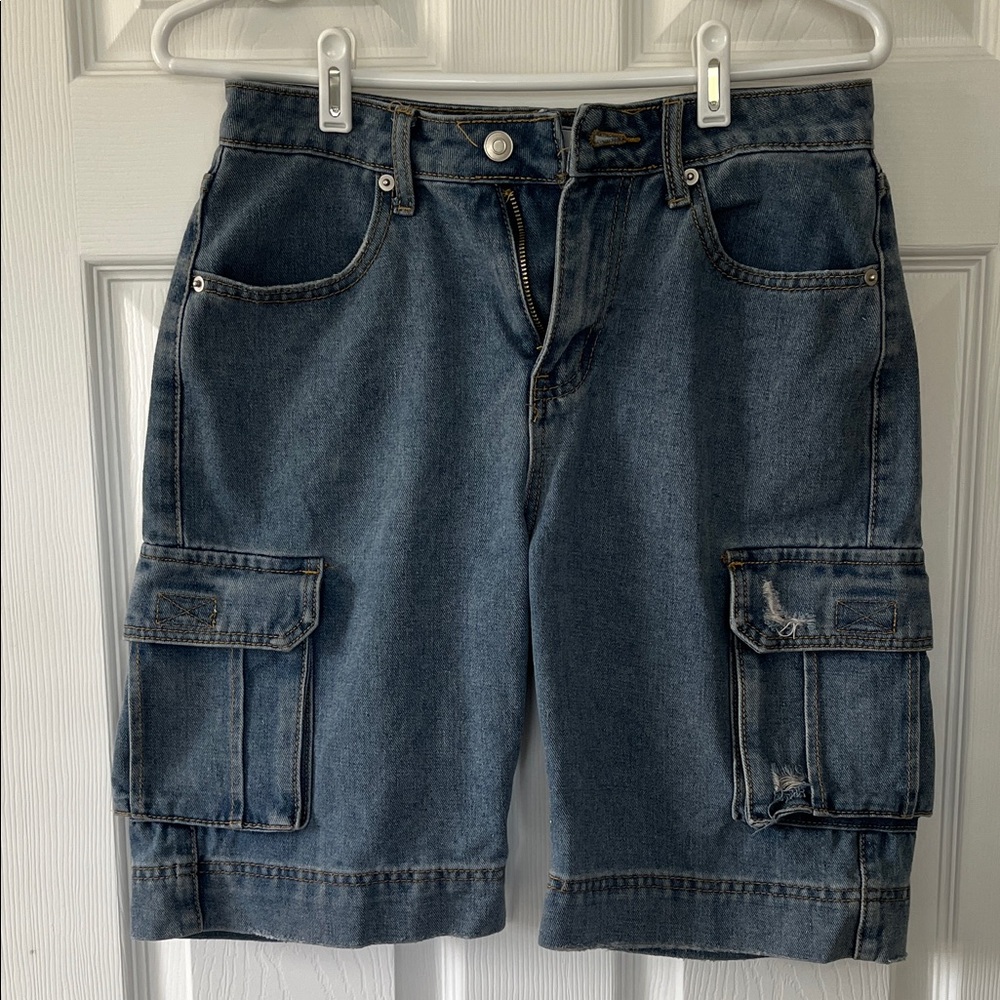 Women’s Denim Cargo Shorts - Dark Blue